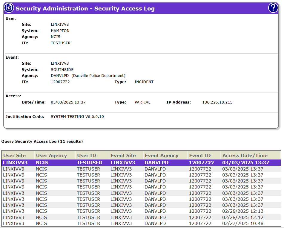 Security Inbound Log Security Access Log